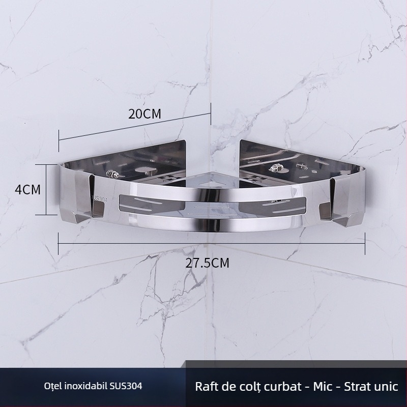 Raft de colț pentru baie, oțel inoxidabil, finisaj lucios, 2 etaje, modelul 750, capacitate de încărcare 10