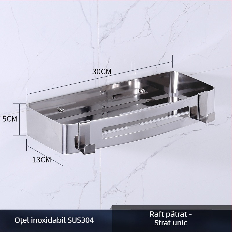Raft de colț pentru baie, oțel inoxidabil, finisaj lucios, 2 etaje, modelul 750, capacitate de încărcare 10