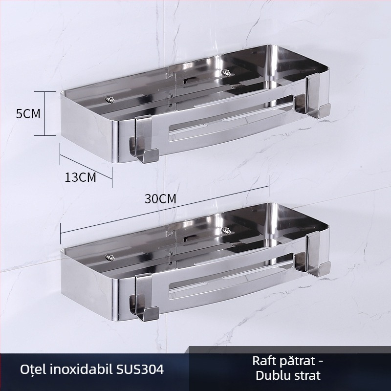 Raft de colț pentru baie, oțel inoxidabil, finisaj lucios, 2 etaje, modelul 750, capacitate de încărcare 10