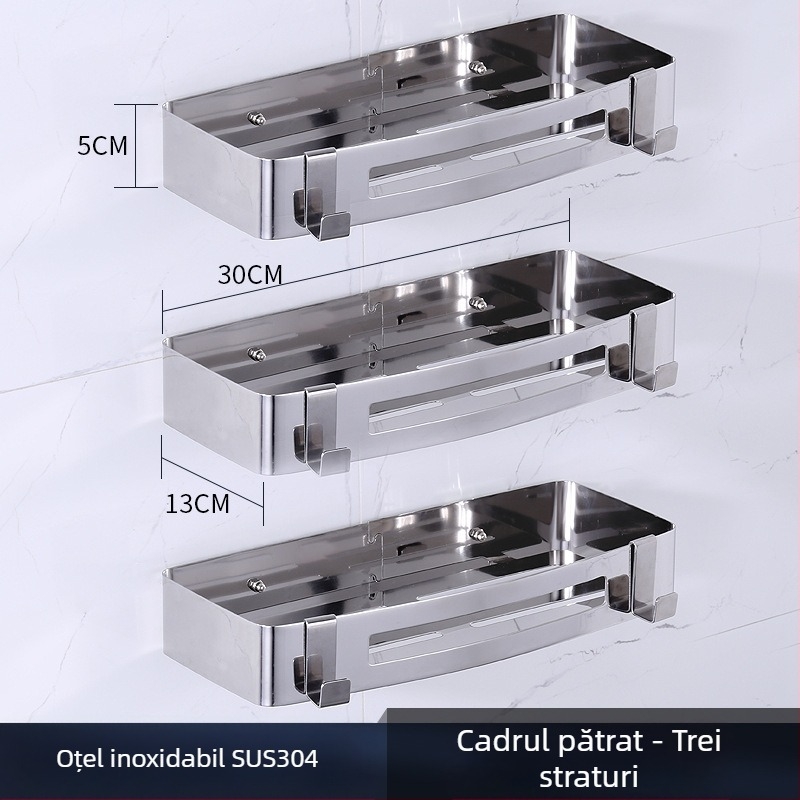 Raft de colț pentru baie, oțel inoxidabil, finisaj lucios, 2 etaje, modelul 750, capacitate de încărcare 10