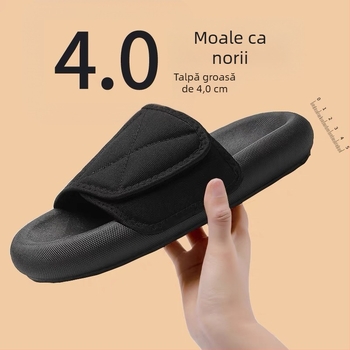 Șlapi bărbați de vară, cu deget deschis, antiderapant, talpă groasă pentru creșterea înălțimii, partea superioară din plasă, Velcro închidere