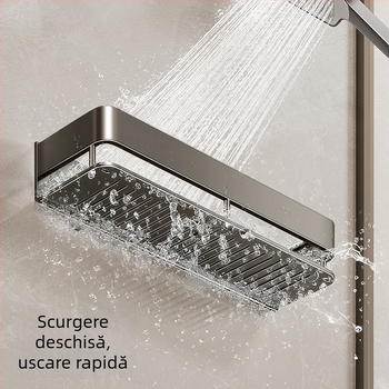 Raft de baie montat pe perete, ridicat, fără găuri; construcție din aluminiu, capacitate de încărcare 15 kg