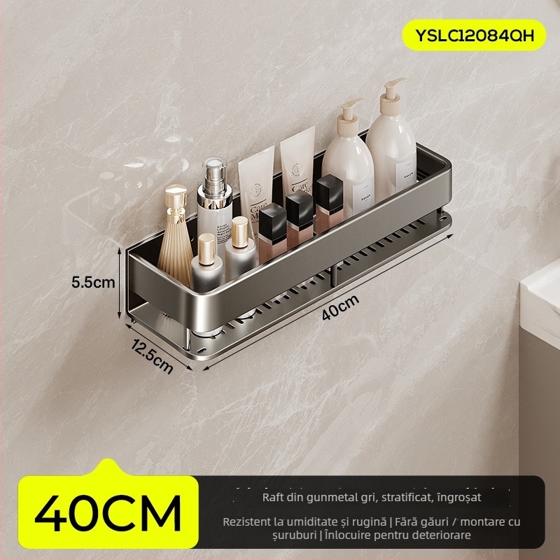 Raft de baie montat pe perete, ridicat, fără găuri; construcție din aluminiu, capacitate de încărcare 15 kg