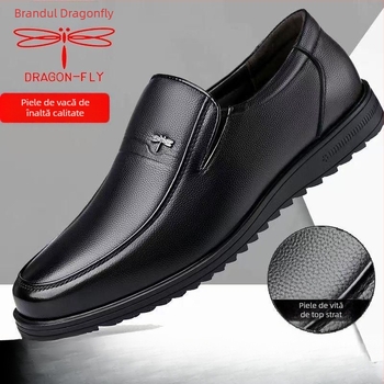 Pantofi bărbați din piele naturală de capră, partea superioară din piele de capră, talpă din cauciuc, model gravat cu aripă, destinat bărbaților în vârstă, lansare primăvara 2025