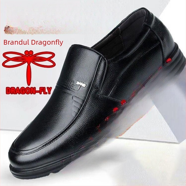 Pantofi bărbați din piele naturală de capră, partea superioară din piele de capră, talpă din cauciuc, model gravat cu aripă, destinat bărbaților în vârstă, lansare primăvara 2025