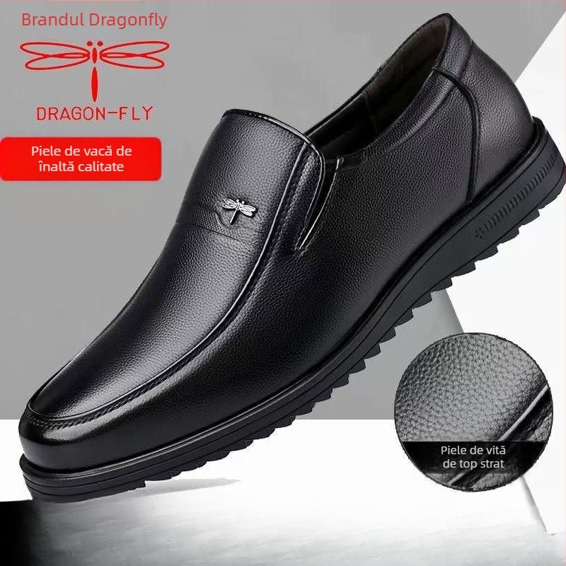 Pantofi bărbați din piele naturală de capră, partea superioară din piele de capră, talpă din cauciuc, model gravat cu aripă, destinat bărbaților în vârstă, lansare primăvara 2025