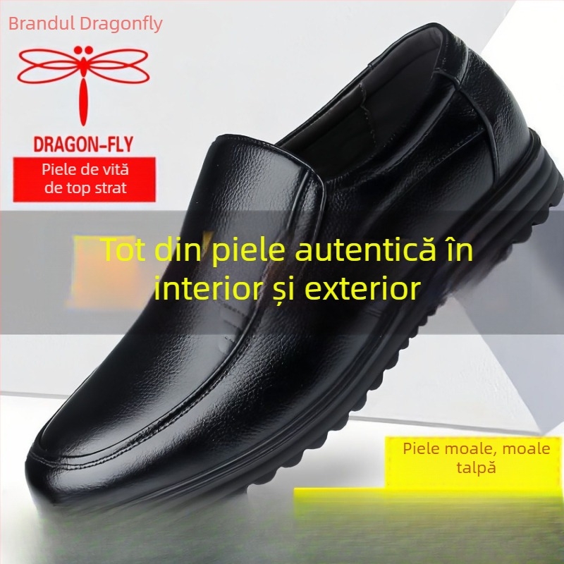 Pantofi bărbați din piele naturală de capră, partea superioară din piele de capră, talpă din cauciuc, model gravat cu aripă, destinat bărbaților în vârstă, lansare primăvara 2025