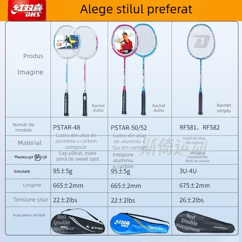 Rachetă badminton, din carbon complet, ultra-ușoară, greutate 95–100 g, grosimea mânerului G3, tip rachetă: drept, potrivită pentru copii