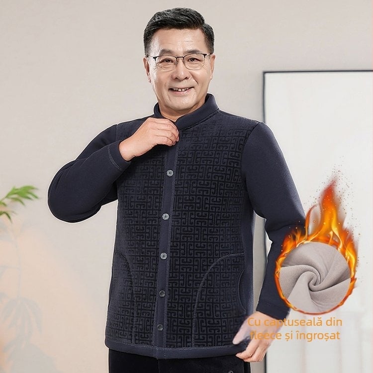 Palton din bumbac pentru bărbați în vârstă, iarnă, croială lejeră, închidere cu nasturi simple, căptușit gros cu poliester