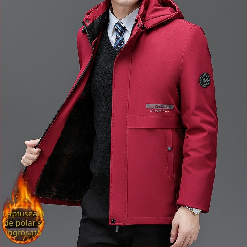 Jachetă bărbătească cu glugă, umplutură din poliester și căptușeală din poliester, închidere cu fermoar