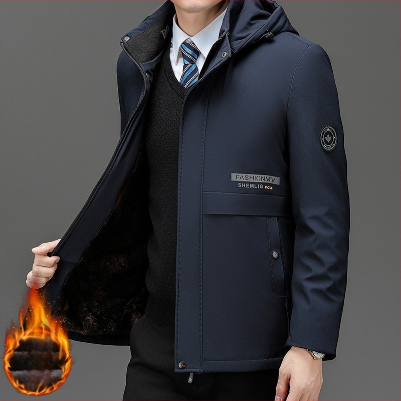 Jachetă bărbătească cu glugă, umplutură din poliester și căptușeală din poliester, închidere cu fermoar