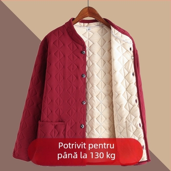 Jachetă damă din bumbac gros cu guler înalt, croială lejeră, umplutură poliester-bumbac, lungime 50–65 cm, iarnă 2025