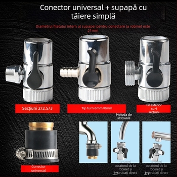 Conector pentru purificator de apă pentru robinet, cu adaptor și separator de apă, diametrele conductelor 4–2 și 1/2–1/4 inchi