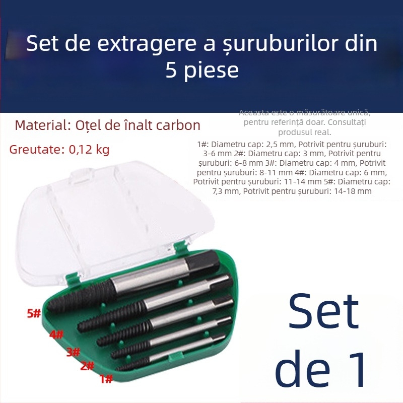 Extractor conic cu filet invers pentru șuruburi rupte la robinete și ventile