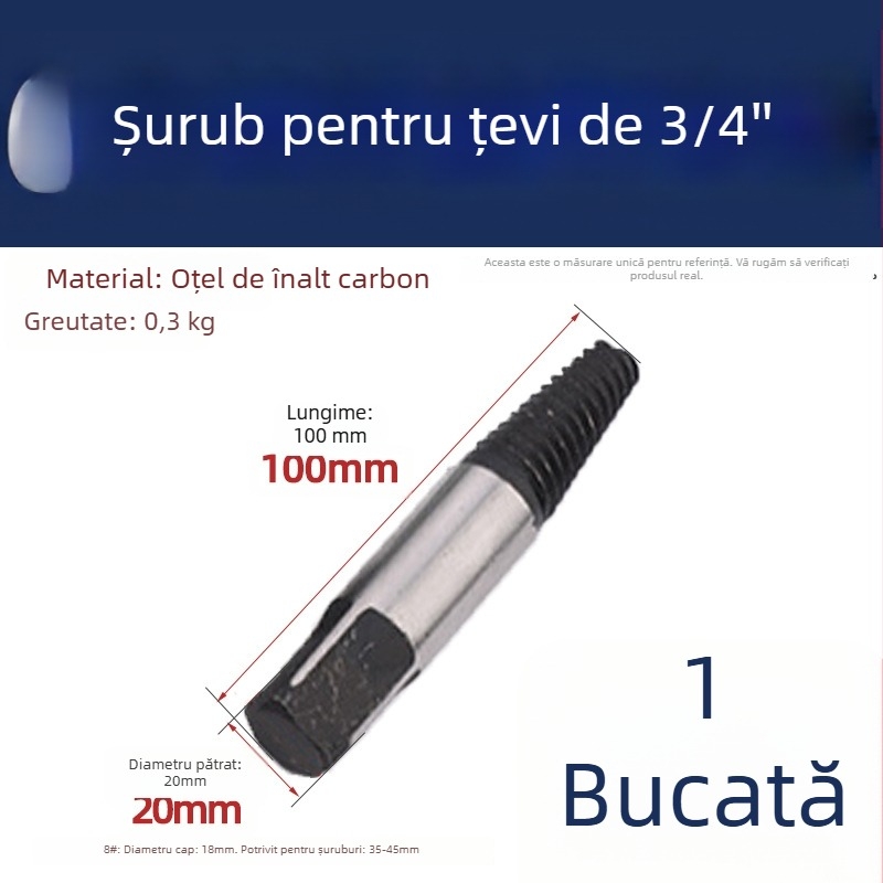Extractor conic cu filet invers pentru șuruburi rupte la robinete și ventile