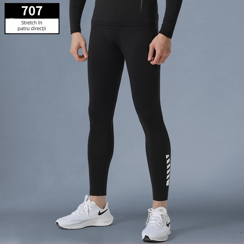 Set compresie sport pentru bărbați: absorbție umiditate, uscare rapidă, amestec milk silk poliester (80%), talie înaltă, croială strânsă, pentru alergare, ciclism și baschet