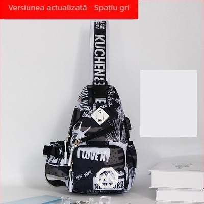 Geantă pentru piept pentru bărbați - Pânză Oxford, rezistentă la uzură, imprimeu animal, Modelul 020, căptușeală poliester