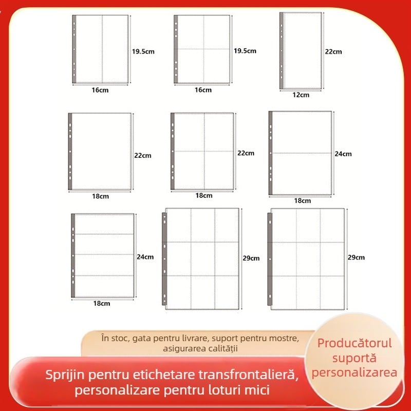 Pagini interioare transparente pentru album de carduri – material PP, pagini interioare de înlocuire, personalizabil, diverse tipuri de găuri, 10 file