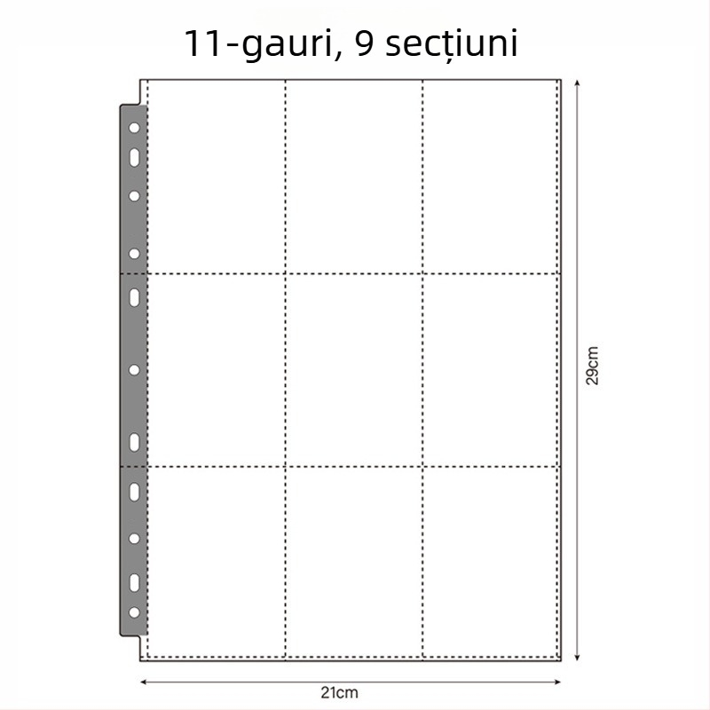 Pagini interioare transparente pentru album de carduri – material PP, pagini interioare de înlocuire, personalizabil, diverse tipuri de găuri, 10 file
