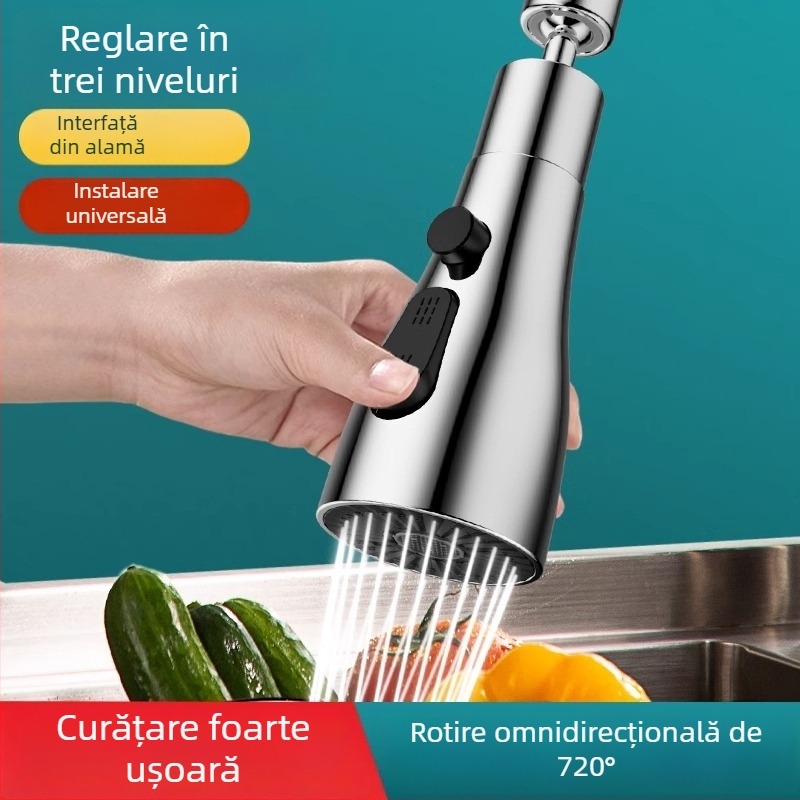 Extender pentru robinet de bucătărie cu duză universală pivotantă și aerator extins anti-stropire; interfață filetată; model 0410; ABS; electroplating; Morro