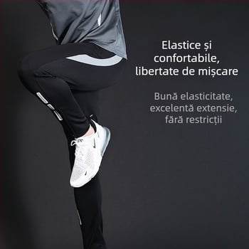 Pantaloni sport pentru bărbați, talie medie, croială Slim, uscare rapidă și transferul umezelii, dungă laterală, 98% poliester în compoziție pentru alergare și antrenament.