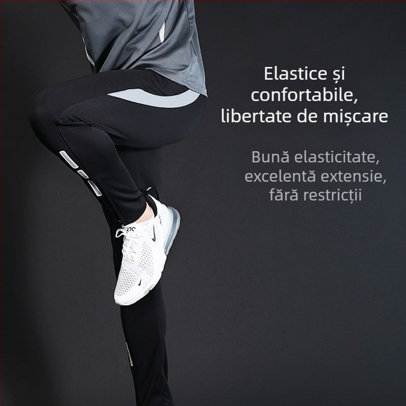 Pantaloni sport pentru bărbați, talie medie, croială Slim, uscare rapidă și transferul umezelii, dungă laterală, 98% poliester în compoziție pentru alergare și antrenament.