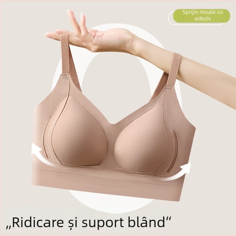 Sutien fără cusături cu cupă completă, cupe subțiri modelate, bretele duble fixe, material din nylon, susținere moale