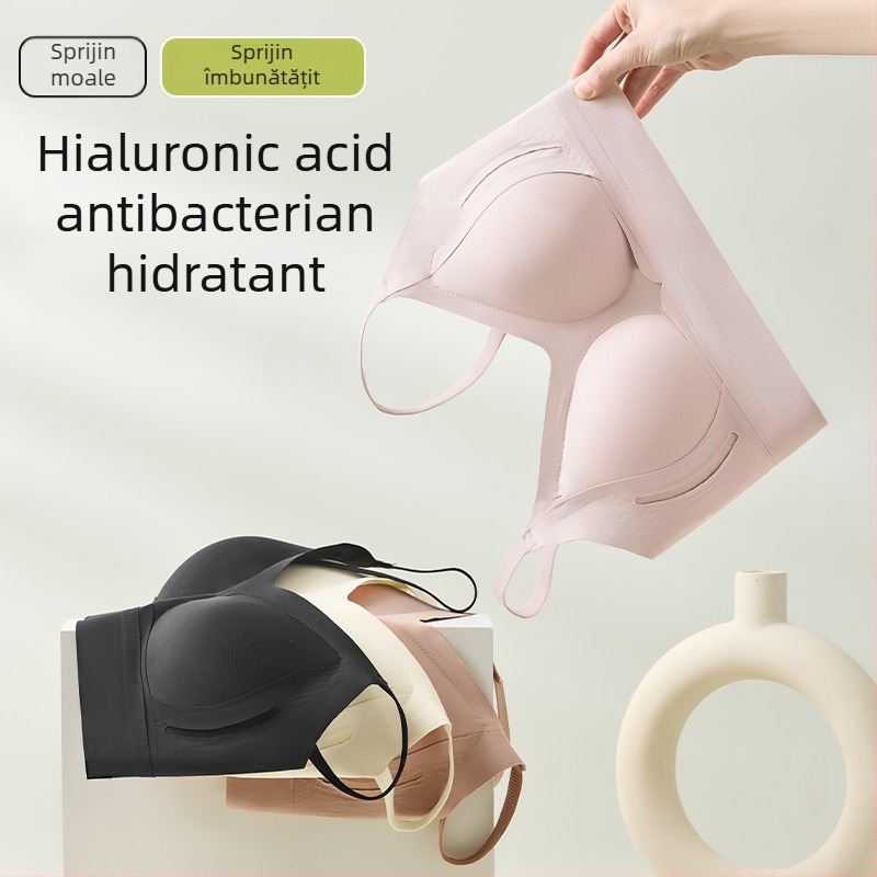 Sutien fără cusături cu cupă completă, cupe subțiri modelate, bretele duble fixe, material din nylon, susținere moale