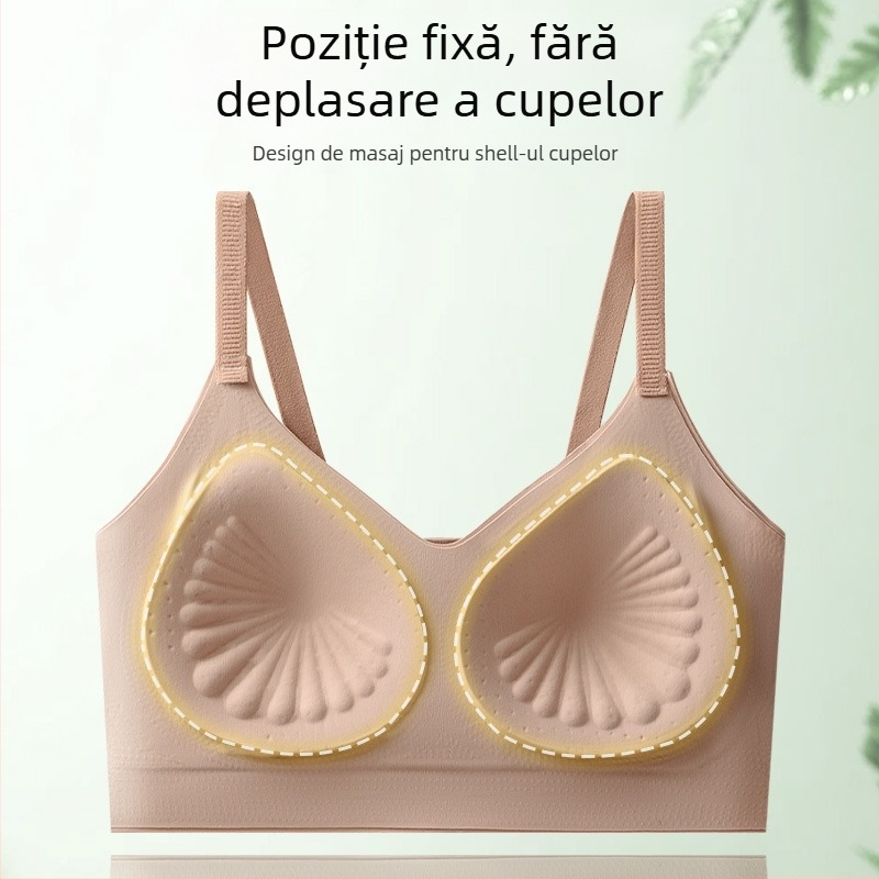 Sutien fără cusături cu cupă completă, cupe subțiri modelate, bretele duble fixe, material din nylon, susținere moale