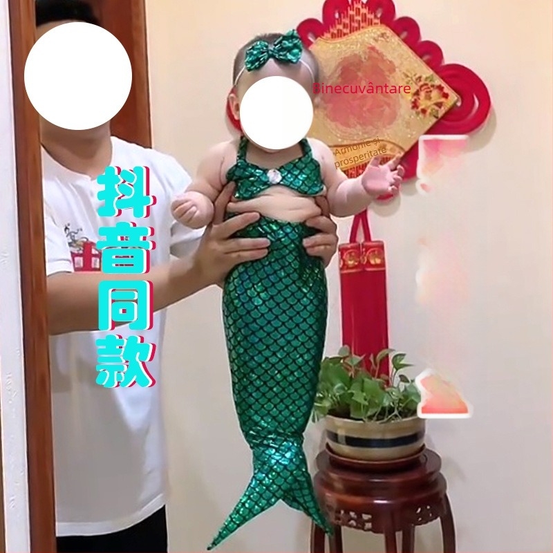 Salopetă cu coadă de sirenă pentru fotografii de nou-născuți - fără mâneci, fără glugă, țesătură subțire, 50% poliester într-un amestec de bumbac