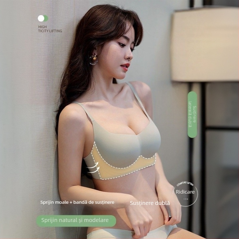 Sutien push-up fără cusături, fără sârme metalice, cupă 1/2, cupe modelate, bretele fixe duble