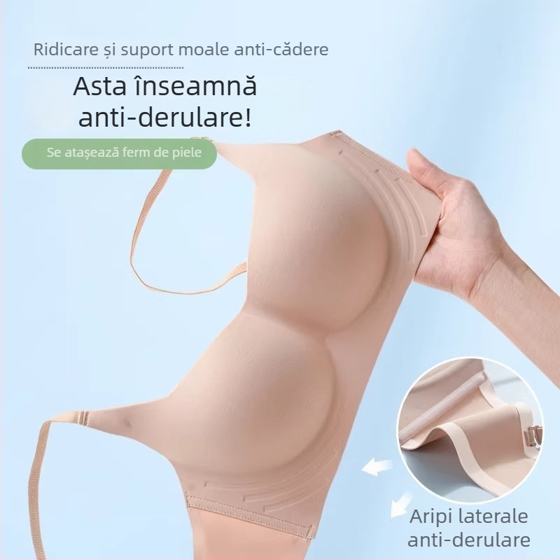 Sutien push-up fără cusături, fără sârme metalice, cupă 1/2, cupe modelate, bretele fixe duble