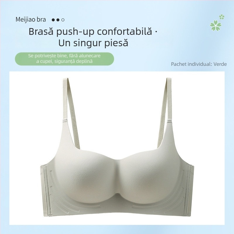 Sutien push-up fără cusături, fără sârme metalice, cupă 1/2, cupe modelate, bretele fixe duble