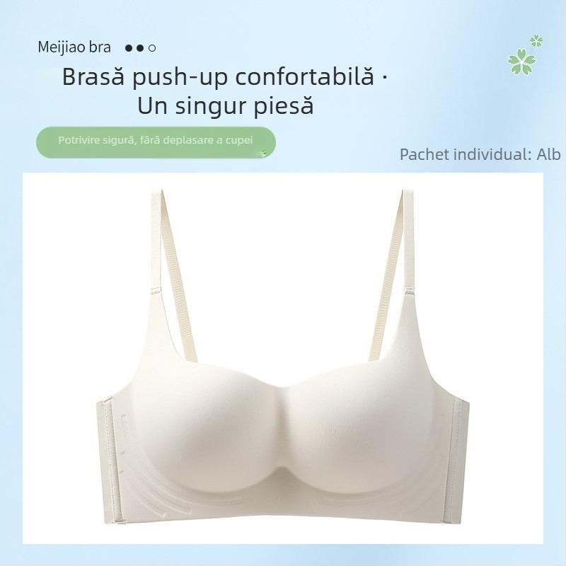 Sutien push-up fără cusături, fără sârme metalice, cupă 1/2, cupe modelate, bretele fixe duble