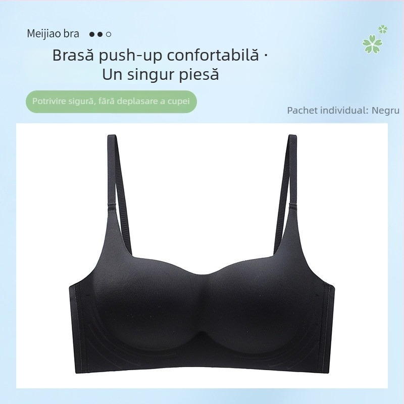 Sutien push-up fără cusături, fără sârme metalice, cupă 1/2, cupe modelate, bretele fixe duble