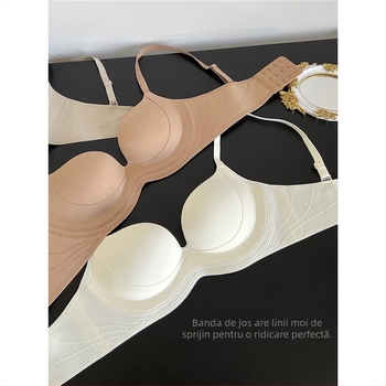Sutien cu croială tubulară, wireless, cupe fixe, material nylon, închidere spate cu trei rânduri de cârlige