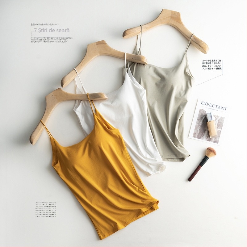 Camisolă damă fără spate, bretele sling, cu burete încorporat pentru bust, din amestec de bumbac și viscose, culoare solidă