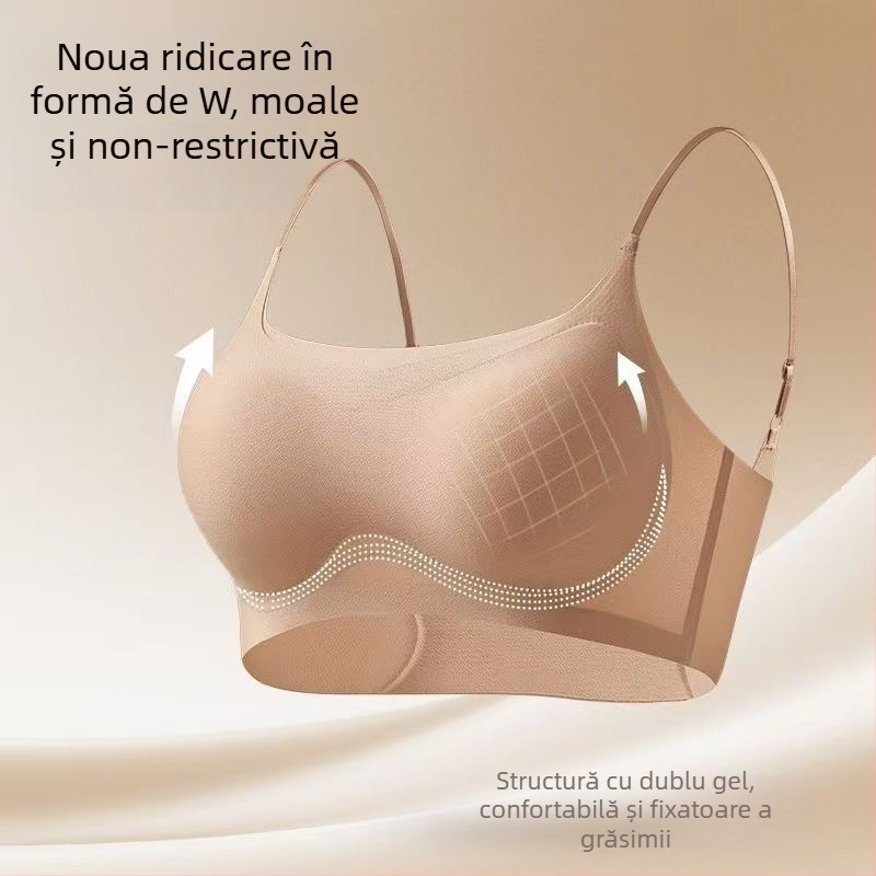 Sutien sport cu lift, bretele fixe duble, cupe 3/4, tăietură medie, exterior textil Nylon/Polyamide, căptușală Spandex 70–80%