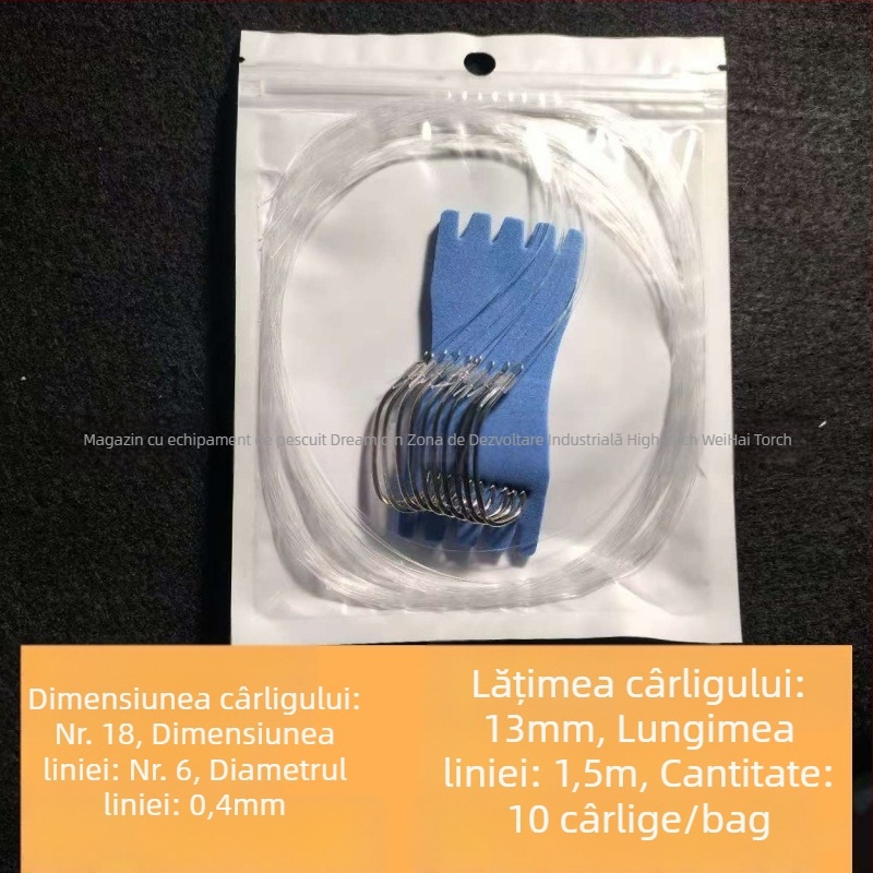 Cârlig de pescuit marin, legat manual, leader din nylon, cârlig unic cu barbă, gură în unghi