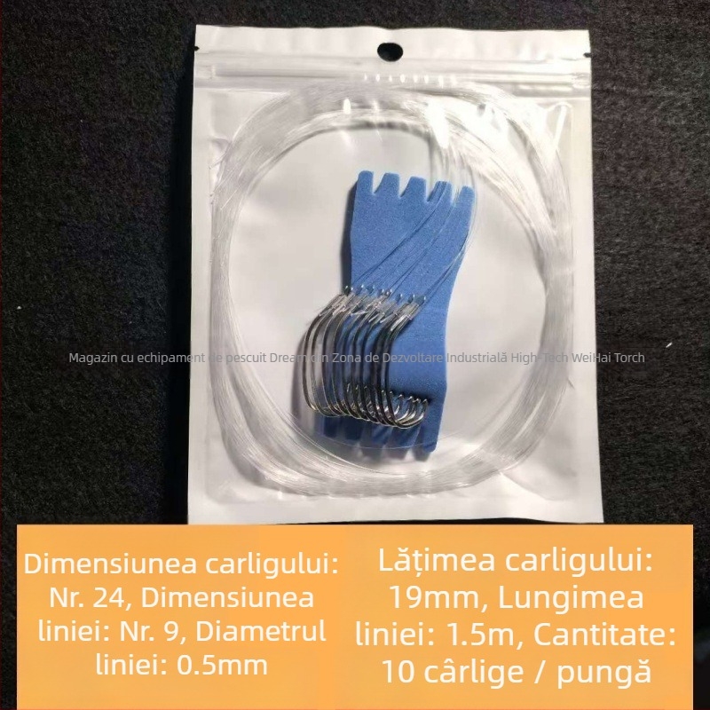 Cârlig de pescuit marin, legat manual, leader din nylon, cârlig unic cu barbă, gură în unghi