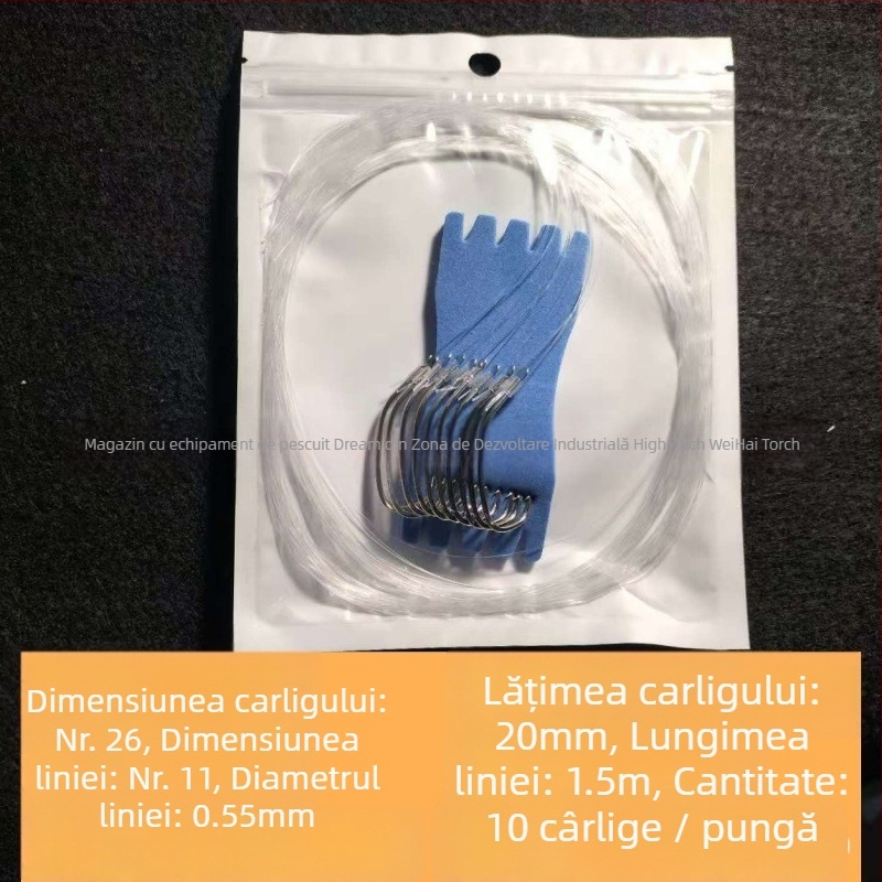 Cârlig de pescuit marin, legat manual, leader din nylon, cârlig unic cu barbă, gură în unghi