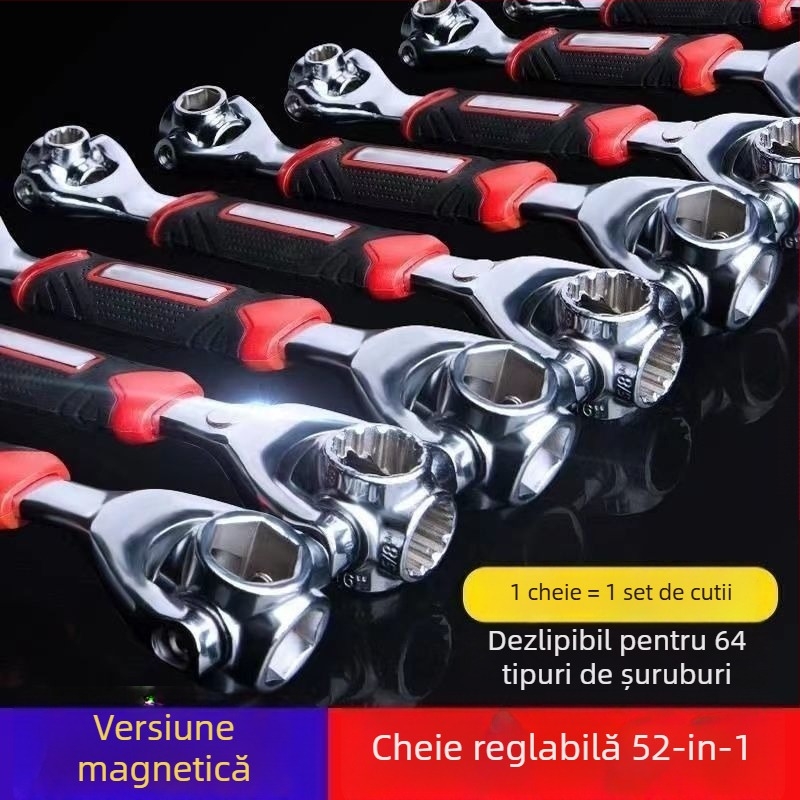 Cheie cu soclu – Instrument multifuncțional pentru repararea anvelopelor auto, cu cap rotativ, oțel cu carbon înalt