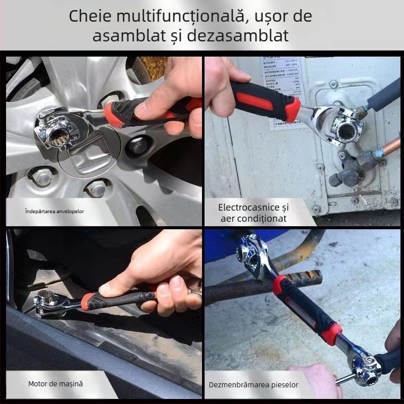 Cheie cu soclu – Instrument multifuncțional pentru repararea anvelopelor auto, cu cap rotativ, oțel cu carbon înalt