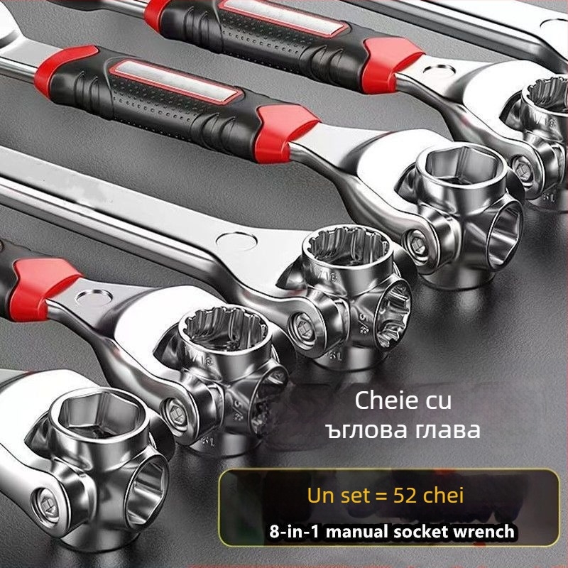 Cheie cu soclu – Instrument multifuncțional pentru repararea anvelopelor auto, cu cap rotativ, oțel cu carbon înalt