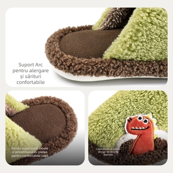Papuci de copii din fleece, cu degete acoperite – unisex, model animal, talpă PVC, anti-derapare, călduroase, pentru 1–12 ani, Iarna 2025
