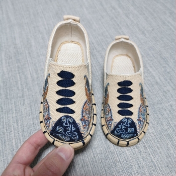Pantofi din pânză pentru copii, cu profil redus, fără șireturi, respirabili, brodați și cu imprimeu animat
