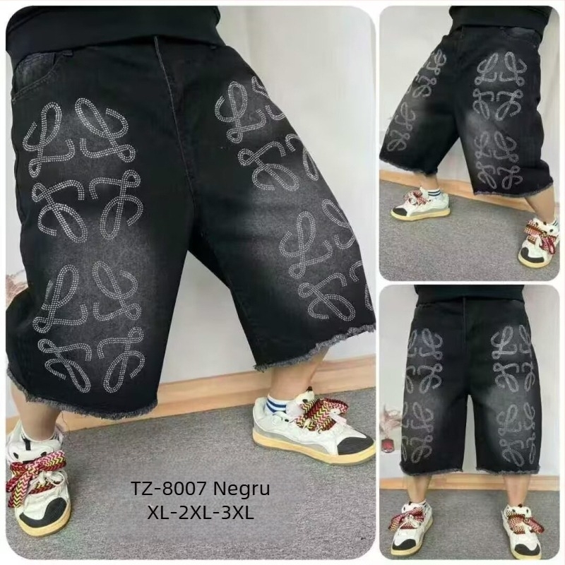 Șort denim Capri unisex, amestec din bumbac, microelastic, croială dreaptă, vară