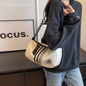 Geantă de umăr unisex, stil street, din pânză, închidere cu fermoar, buzunar intern pentru telefon, cu o singură curea