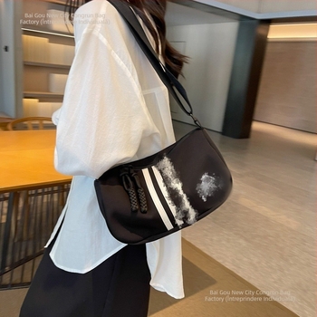 Geantă de umăr unisex, stil street, din pânză, închidere cu fermoar, buzunar intern pentru telefon, cu o singură curea