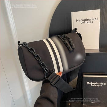 Geantă de umăr unisex, stil street, din pânză, închidere cu fermoar, buzunar intern pentru telefon, cu o singură curea